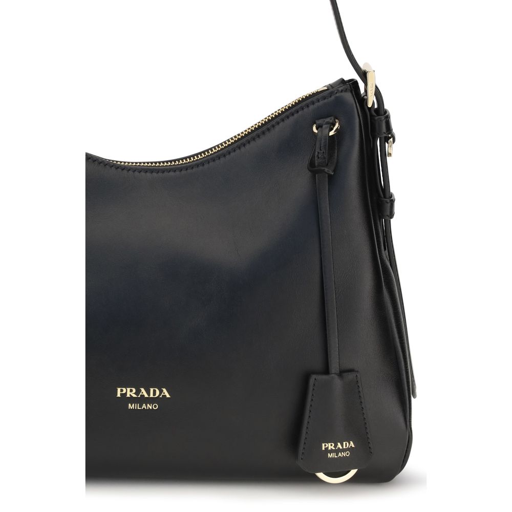 Bolso de hombro Prada de piel de becerro negra Bos Taurus