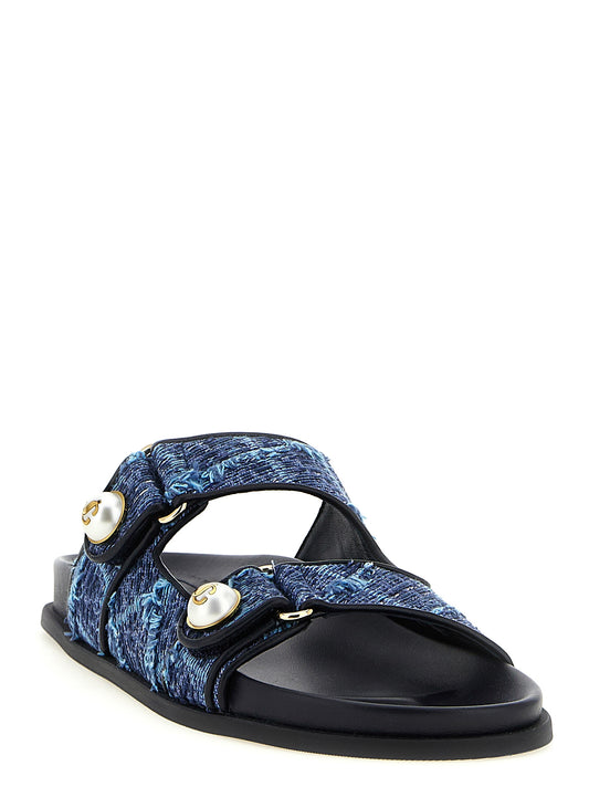 Jimmy Choo Blue Tencel Fayence Collection Sandals