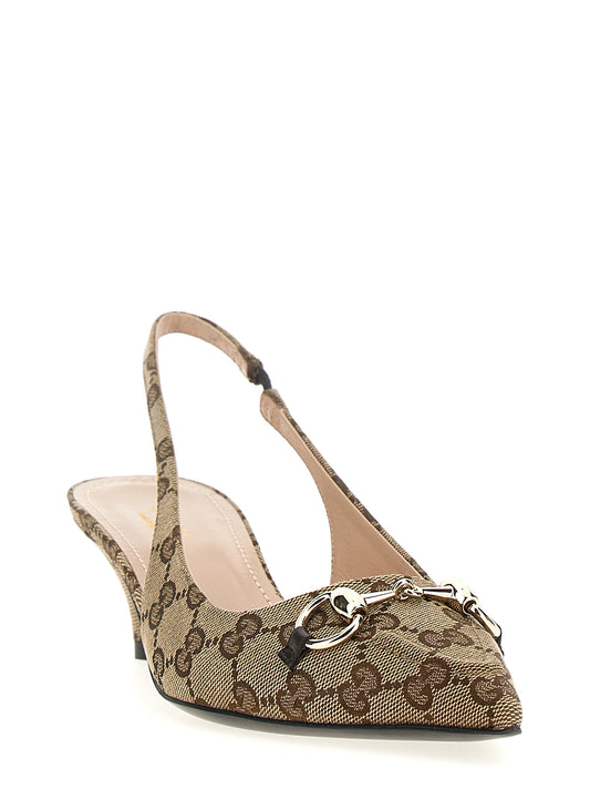 Gucci Tacones De Tacón Medio En Poliéster Beige