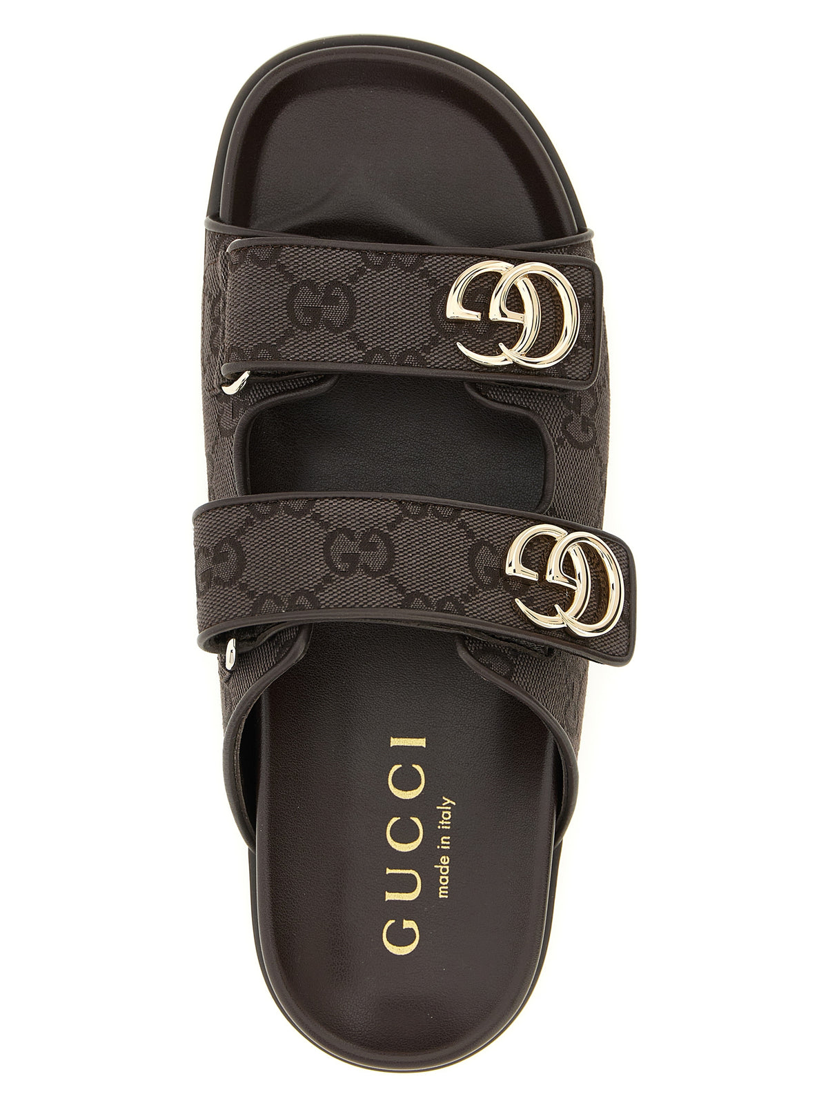 Gucci Slides De Algodón Con Tira Ajustable De Velcro Marrón