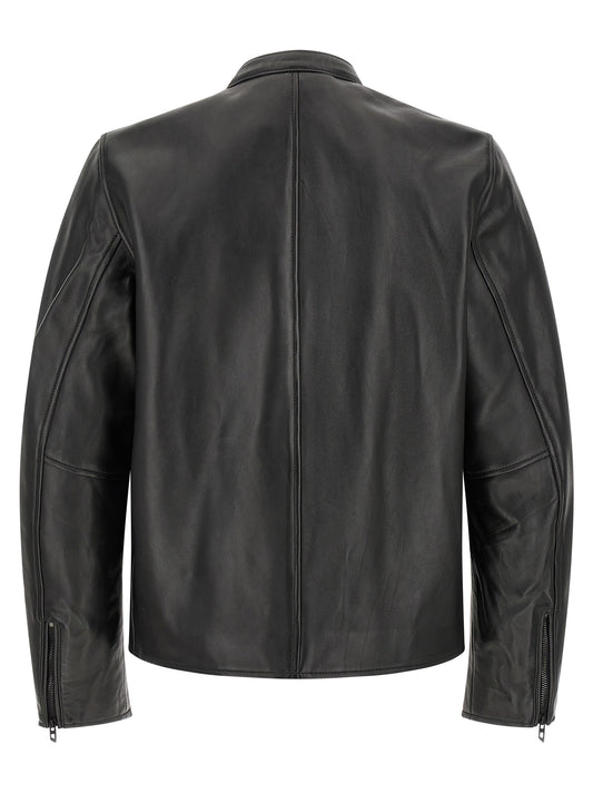 Diesel Blouson en cuir d'agneau noir - Finition cirée et foulée