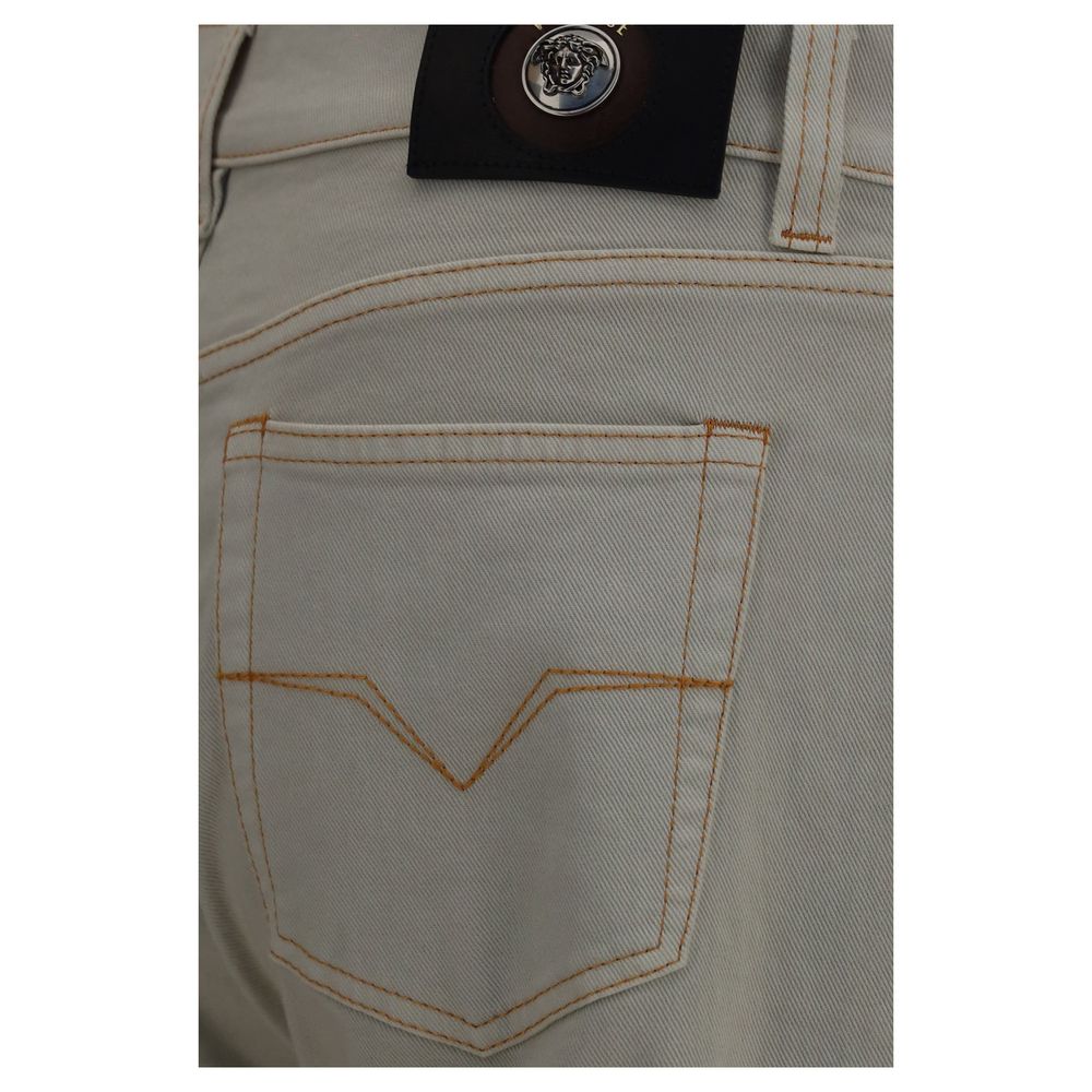 Vaqueros Versace De Algodón Beige Corte Cónico Temporada Aw26