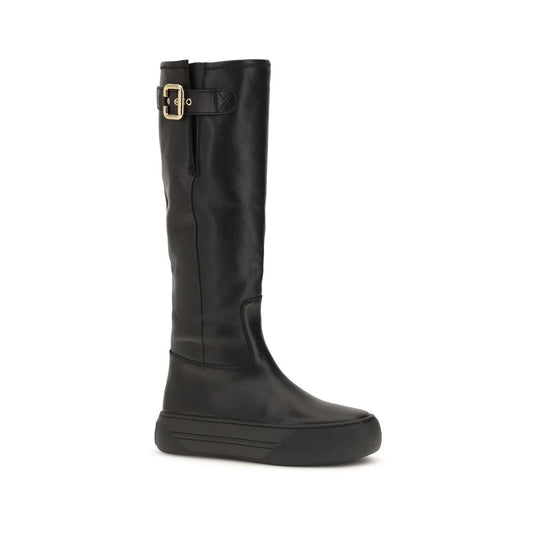 Chloé Botas Planas De Cuero De Becerro Negras Bos Taurus