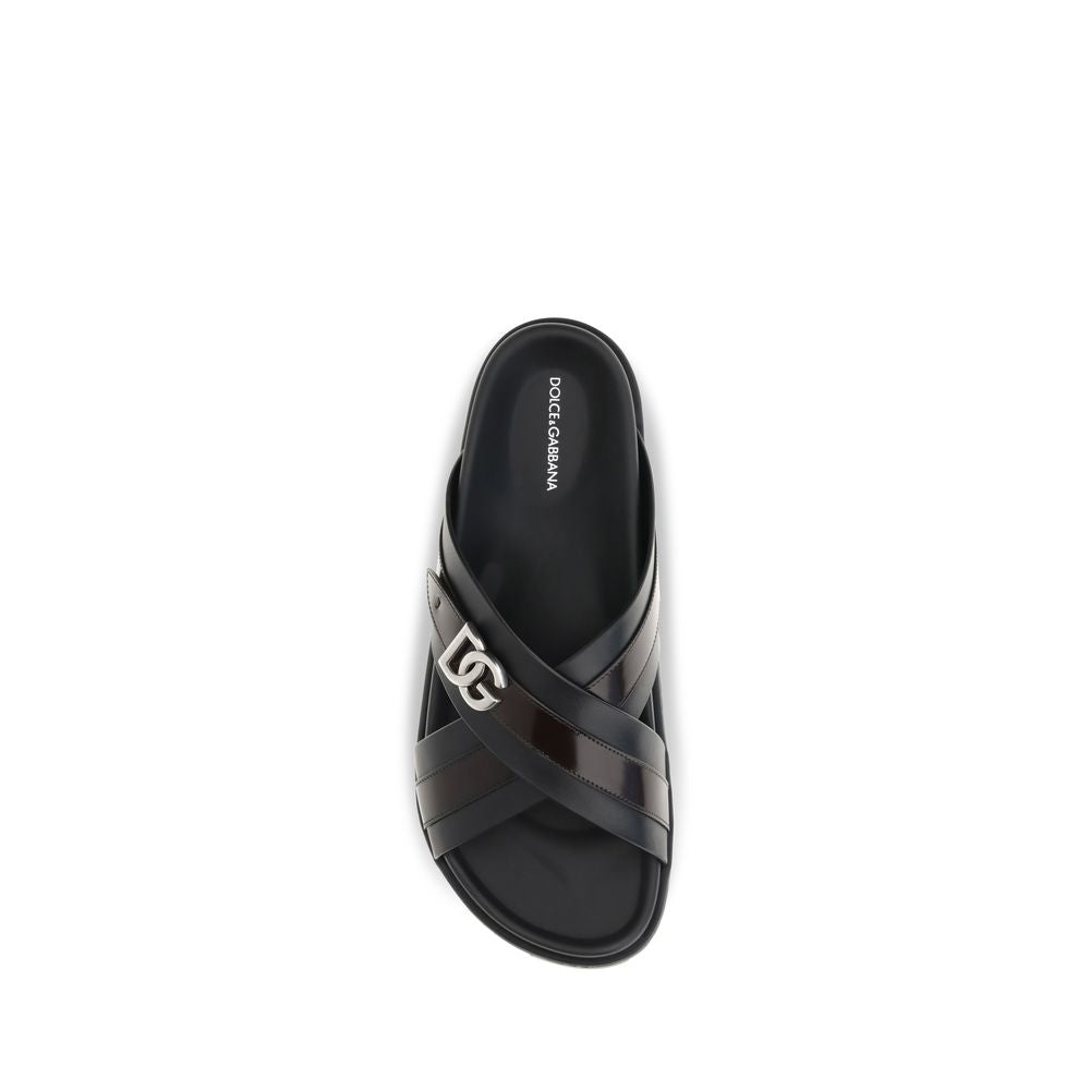 Sandalias Negras De Cuero Bos Taurus De Dolce & Gabbana
