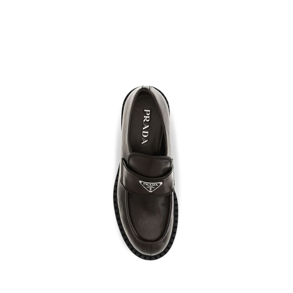 Prada Mocassins à Enfiler en Cuir de Veau Marron Bos Taurus