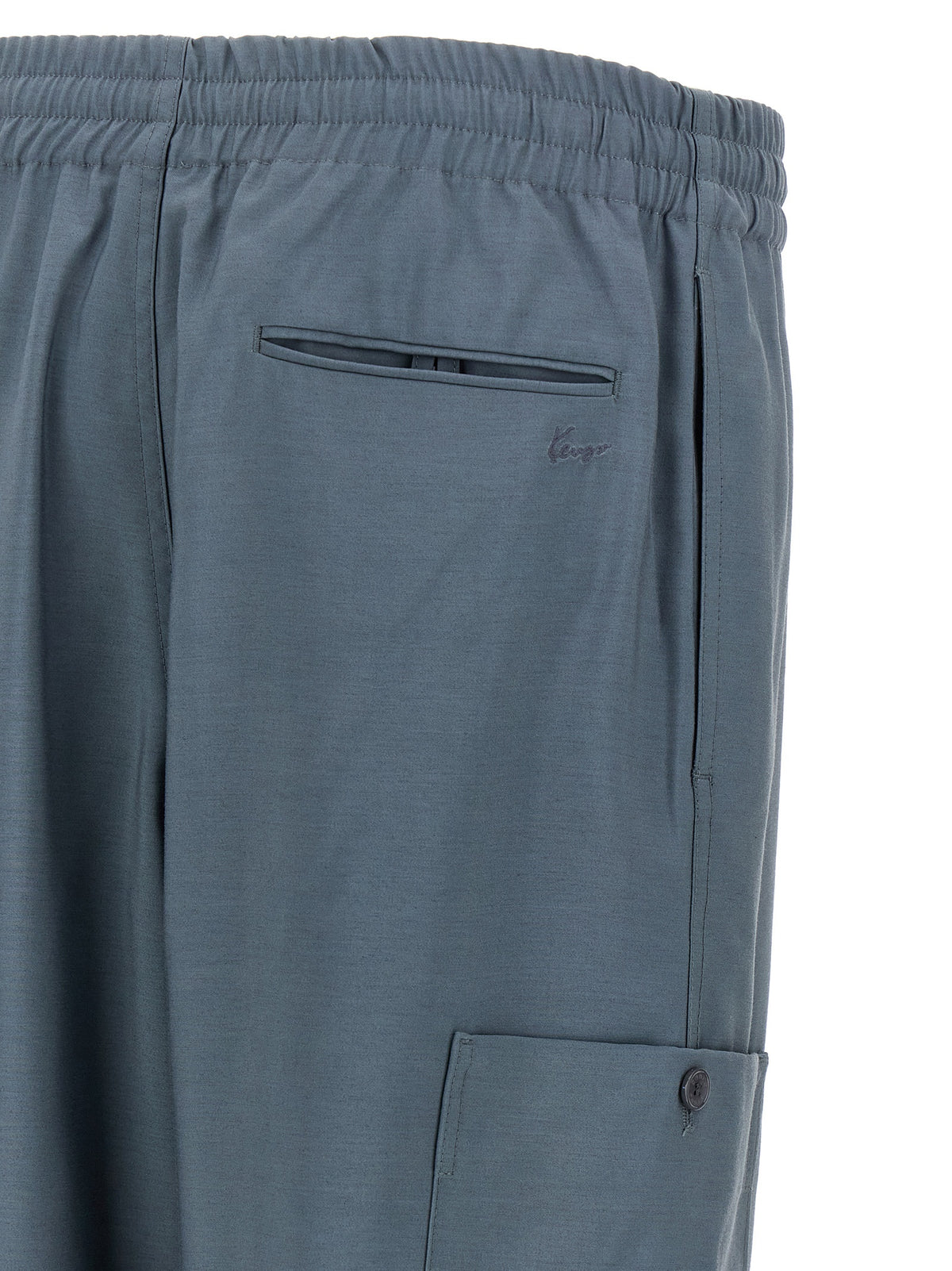 Kenzo Pantalones Cargo De Lana Y Cintura Elástica Gris