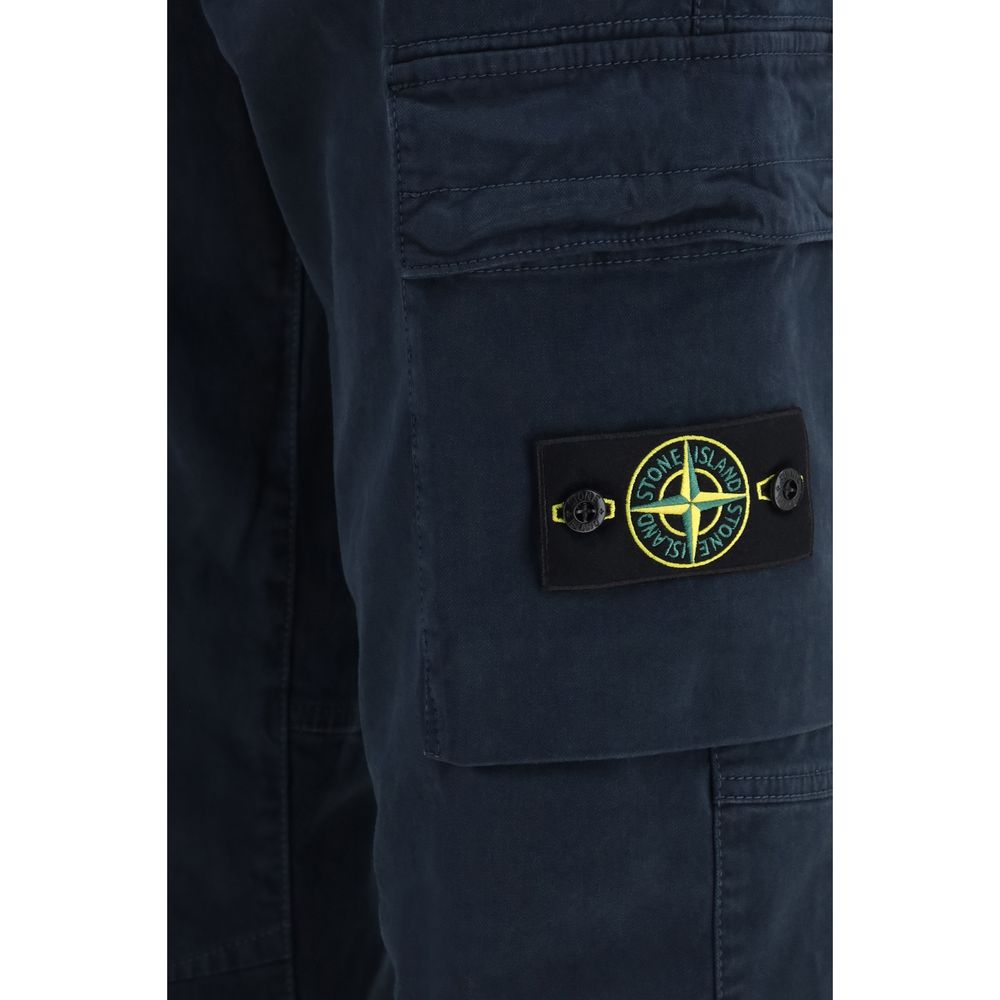 Stone Island Men's Blue Cotton Cargo Trousers with Straight Leg