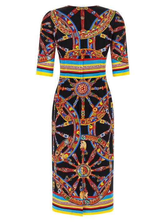 Vestido Midi De Seda Multicolor De Dolce & Gabbana