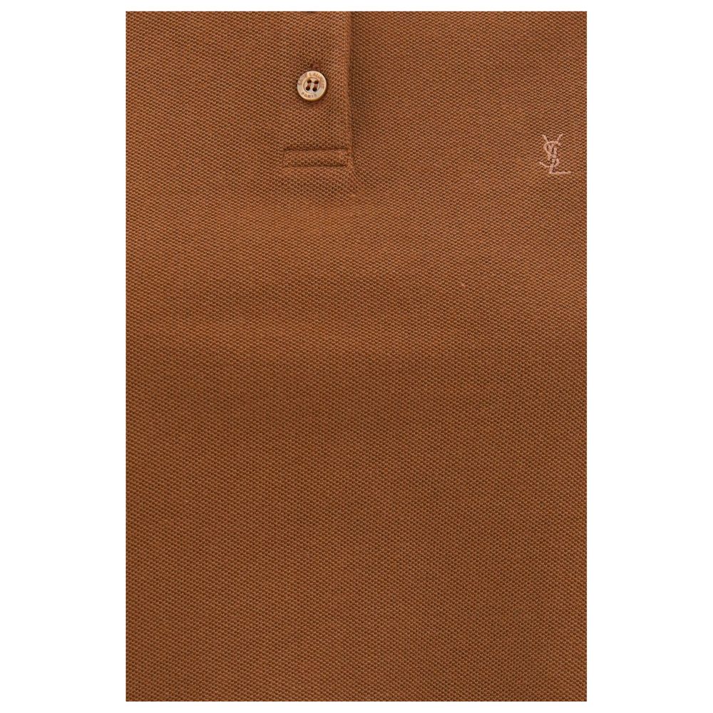 Polo de algodón marrón Saint Laurent