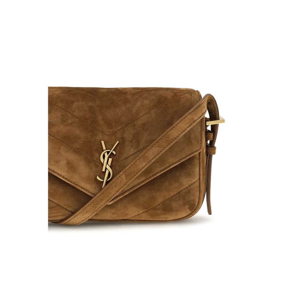 Bolso de hombro de cuero de gamuza marrón Saint Laurent