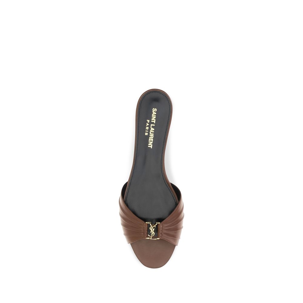 Mules Femeninas Saint Laurent Bos Taurus De Cuero Marrón