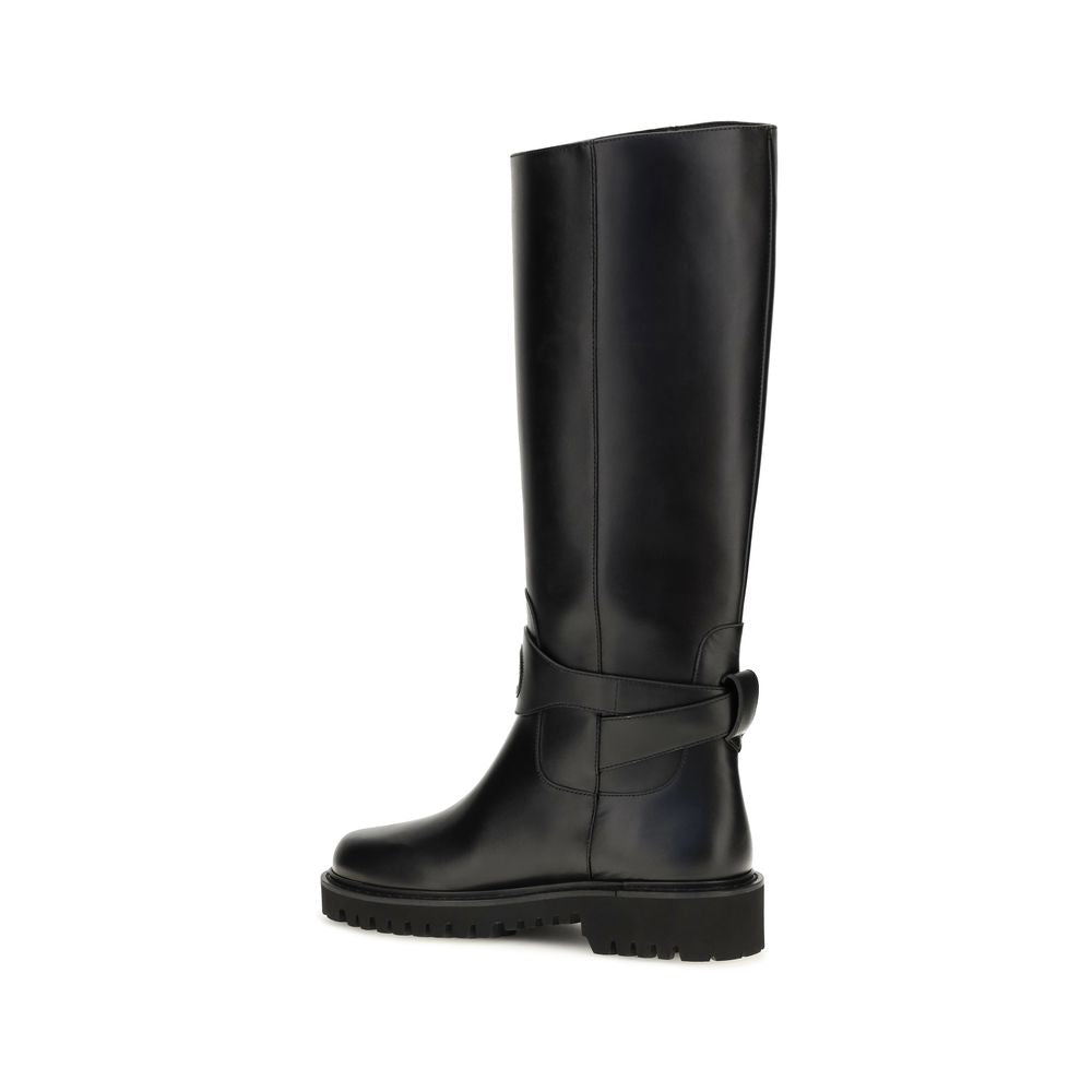 Valentino Garavani Botas Planas De Piel De Ternera Bos Taurus Negras