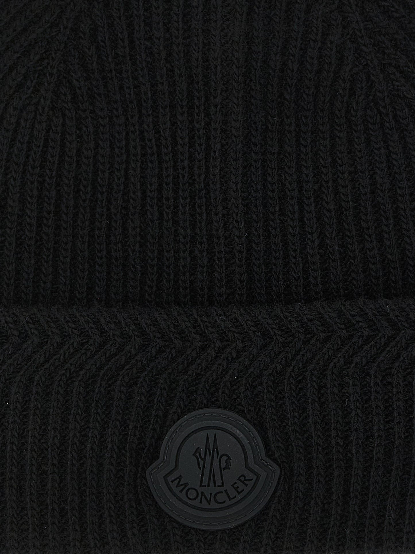Moncler Bonnet en Laine Vierge Noir avec Bord Replié