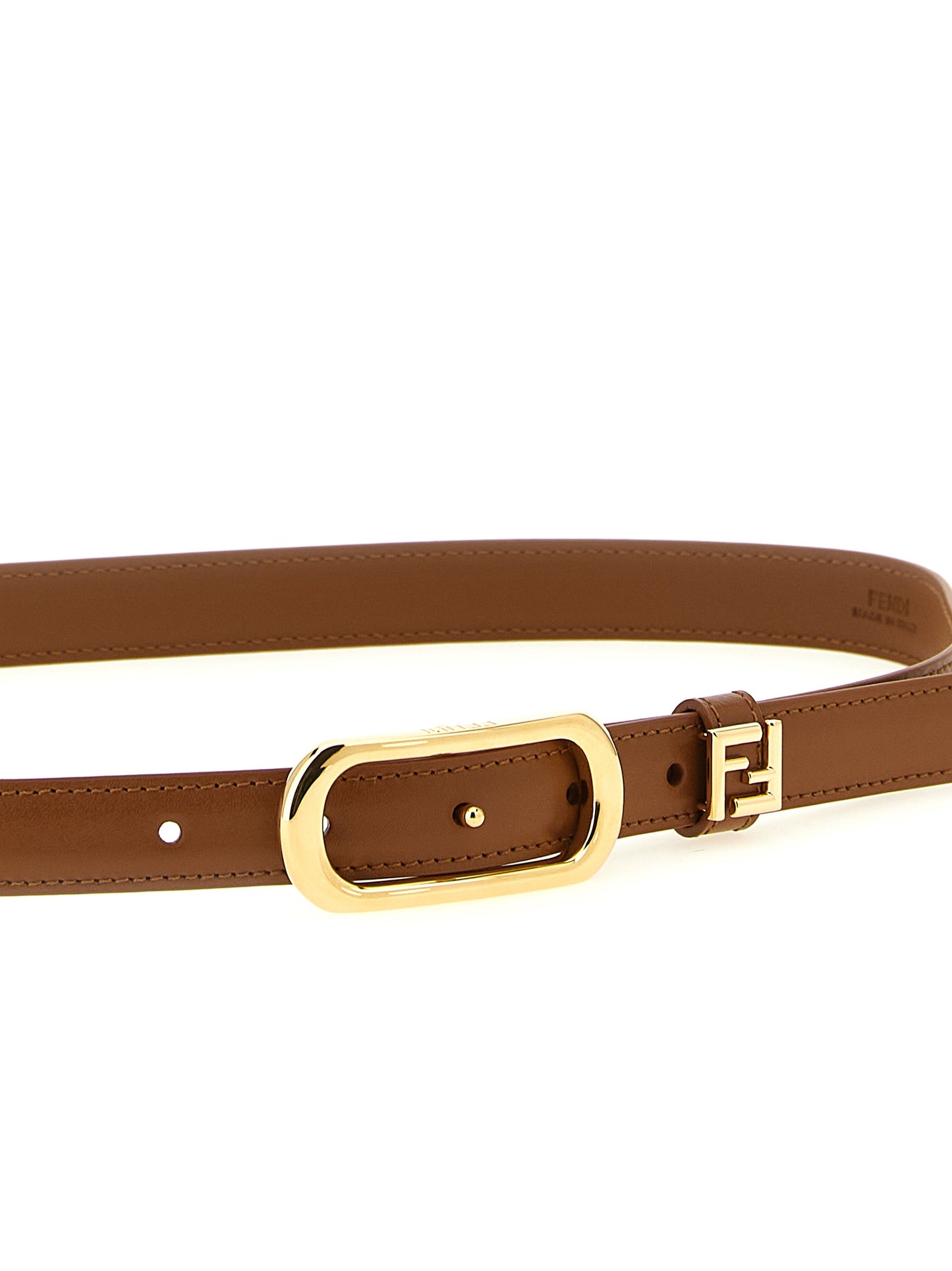 Ceinture régulière en cuir de veau marron Fendi