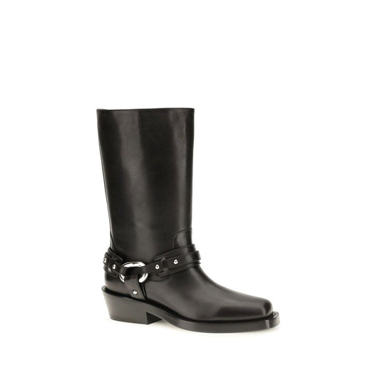 Rabanne Botas Planas De Piel De Ternera Negra Modelo Bos Taurus
