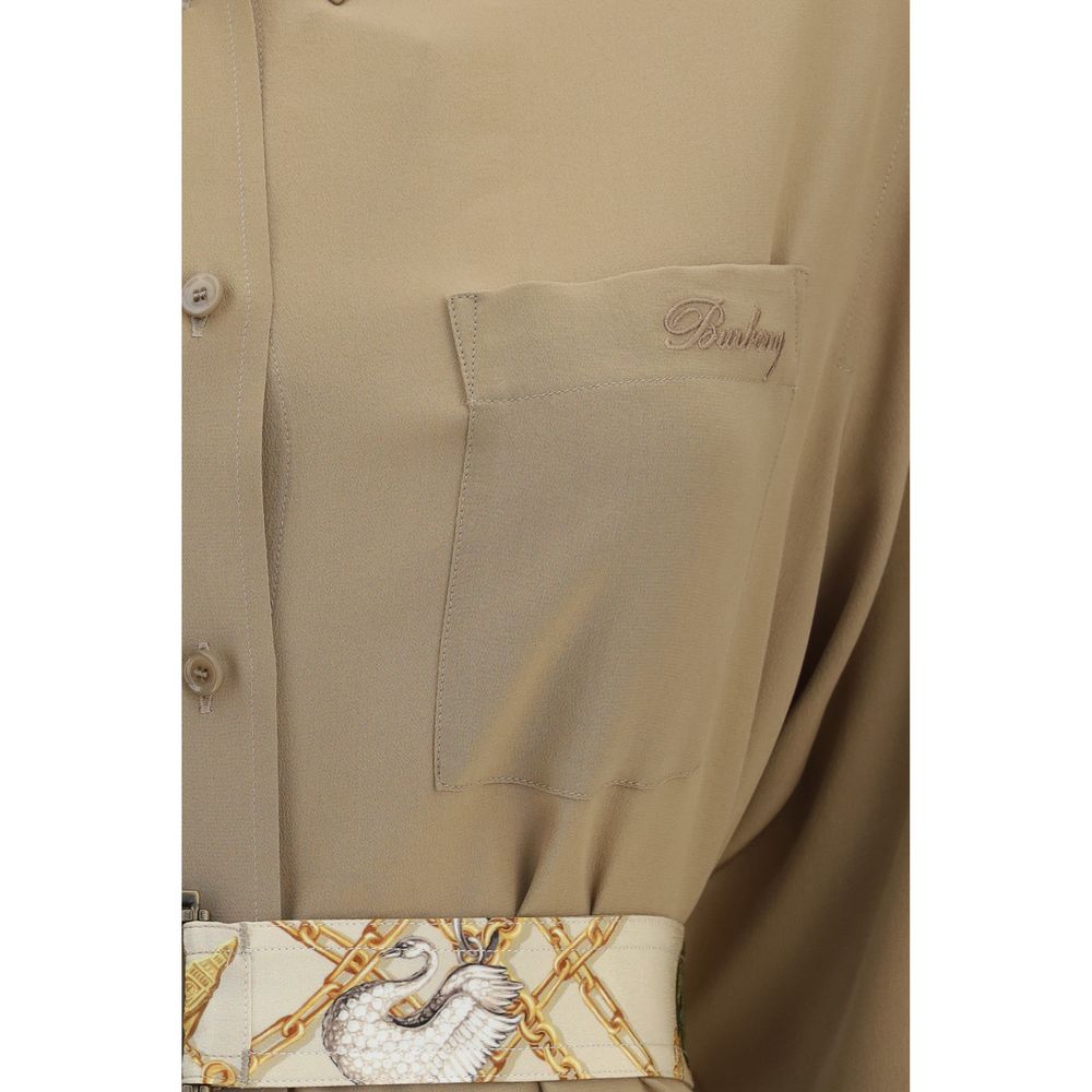 Burberry Vestido Casual De Seda Beige Con Corte Relajado
