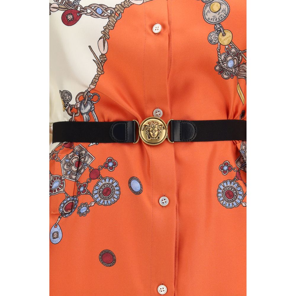 Vestido Casual De Seda Pura En Tono Naranja Versace