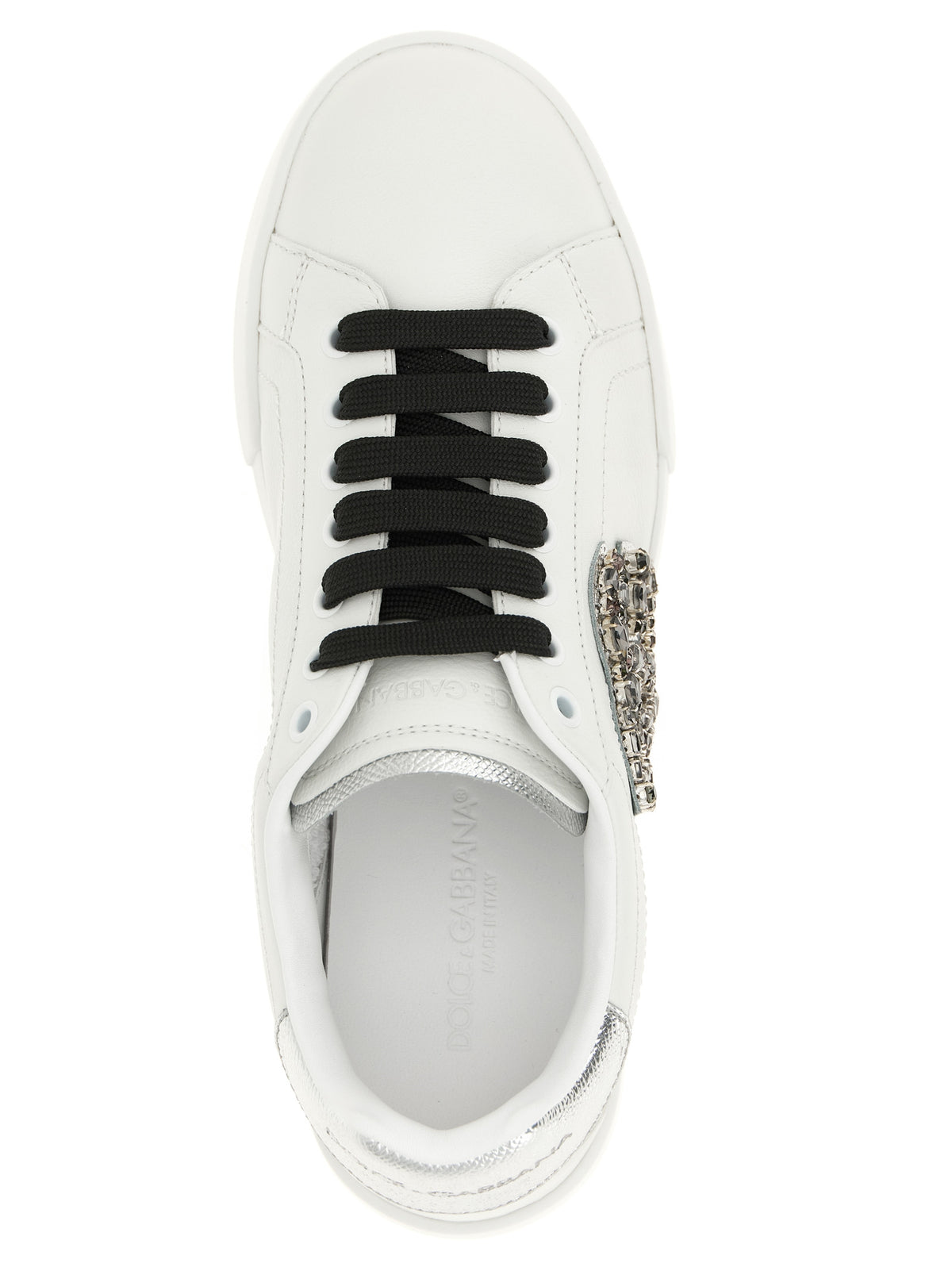 Dolce & Gabbana Baskets basses en cuir de veau argenté