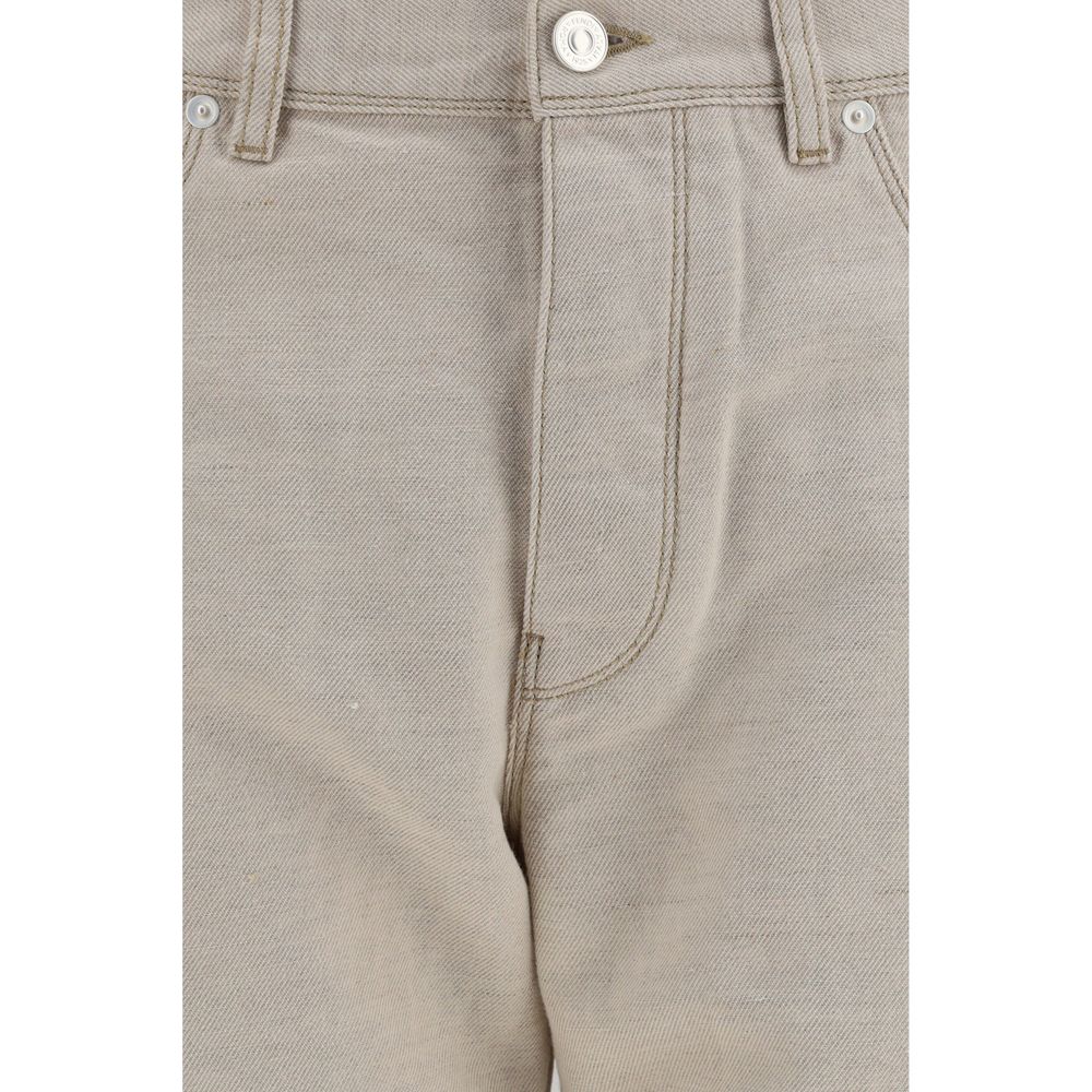 Vaqueros De Algodon Fendi En Tono Beige Estilo Denim