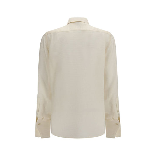 Camisa Fendi De Seda Beige Ajuste Regular Jacquard