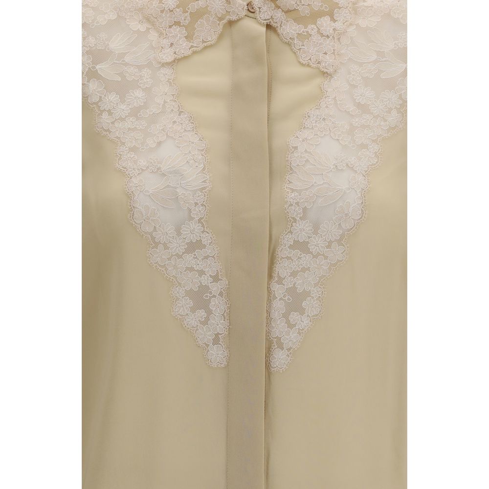 Camisa De Vestir Fendi De Seda En Tono Beige Clásico