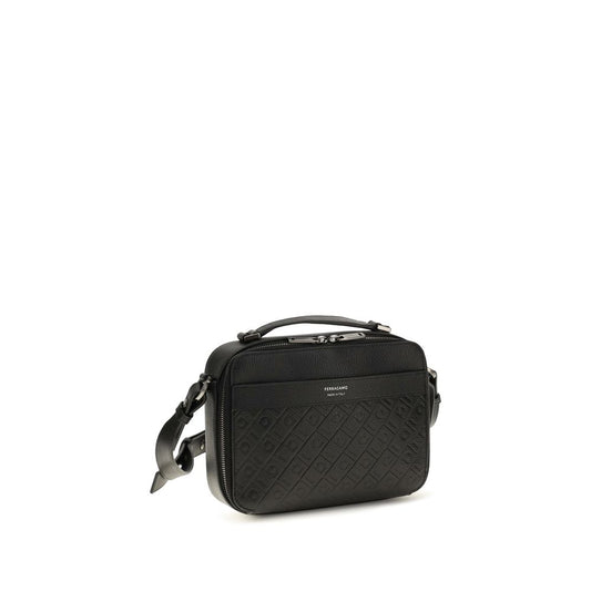 Ferragamo Bolso De Hombro Negro Piel De Becerro Bos Taurus