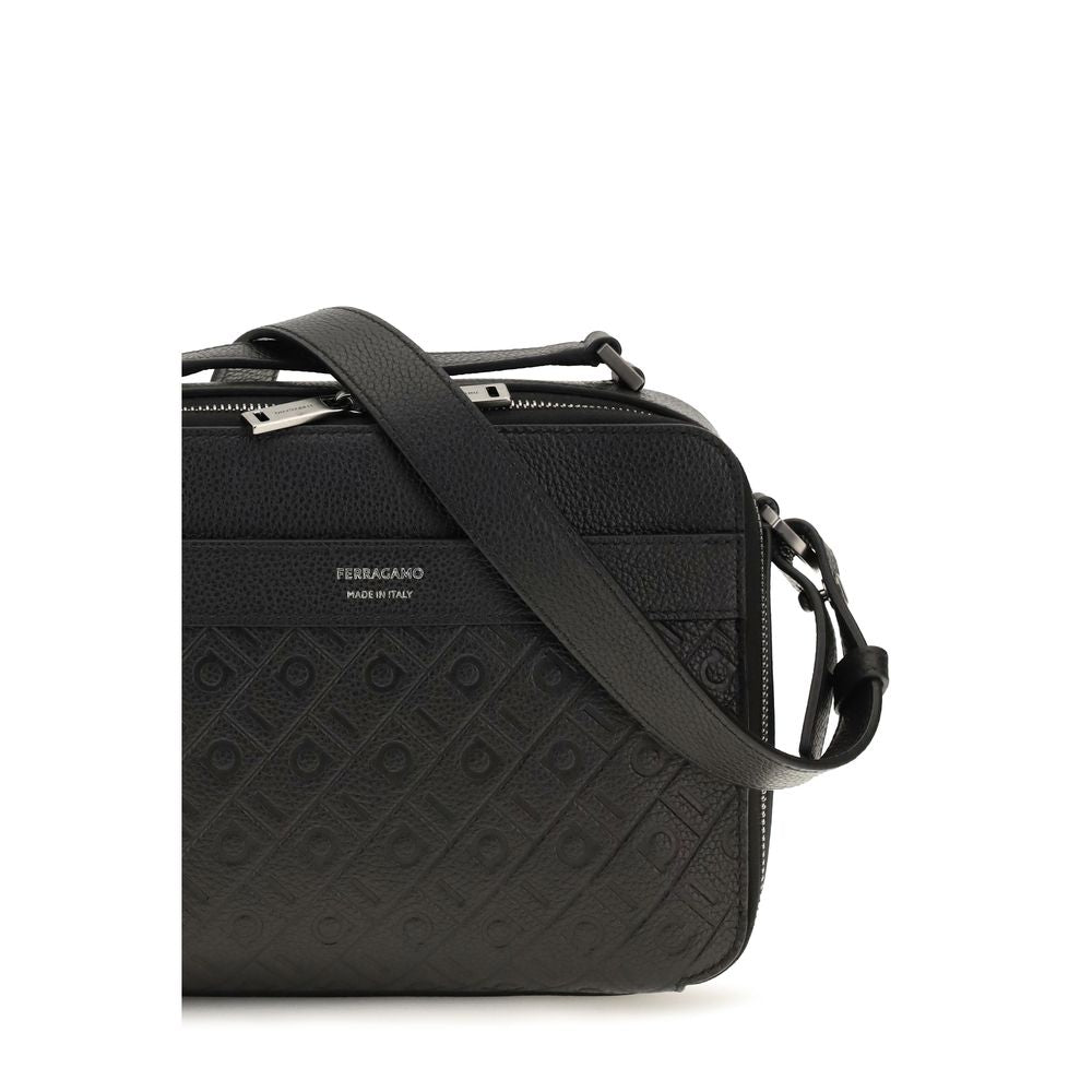 Ferragamo Bolso De Hombro Negro Piel De Becerro Bos Taurus