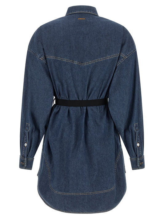 Vestido Corto De Algodón Azul Versace Estilo Casual
