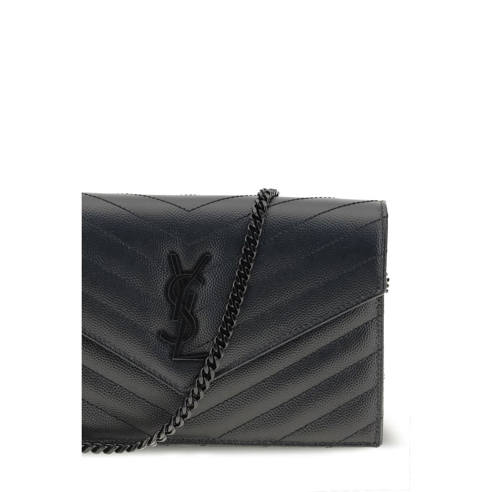 Porte-cartes Saint Laurent en cuir noir Cassandre Mini