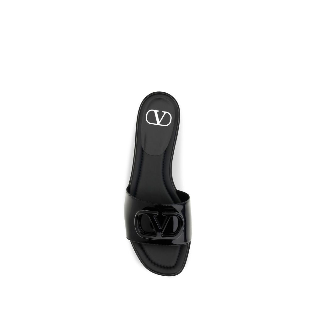 Valentino Garavani Sandales Plates Cuir Noir Bos Taurus