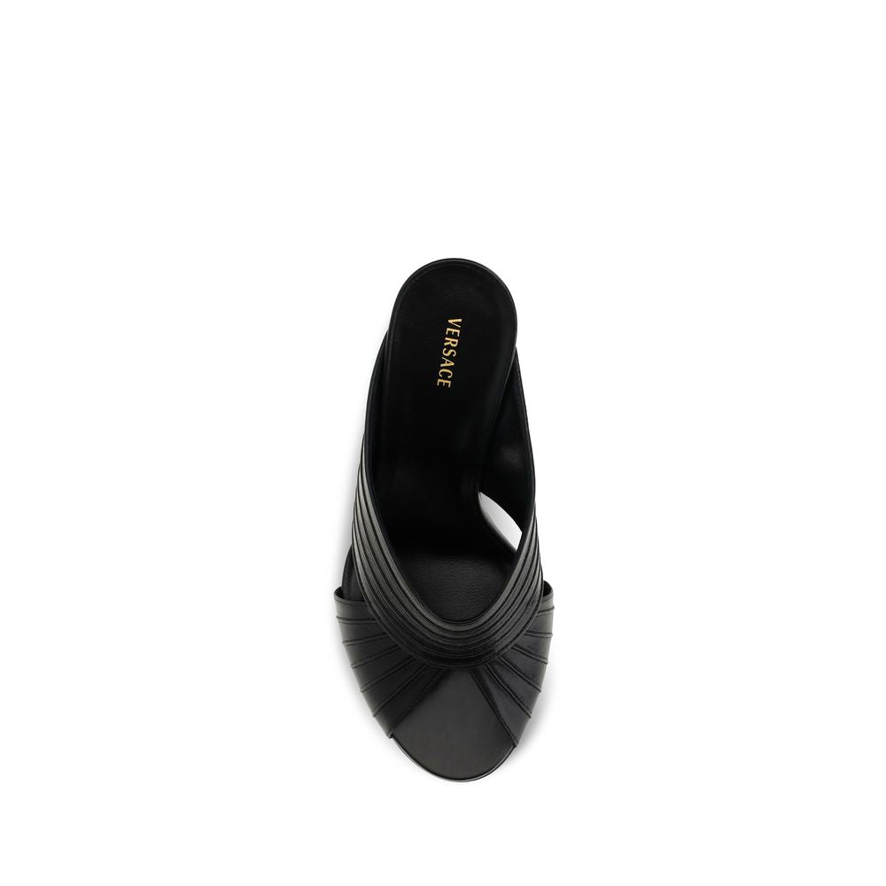 Mules Versace De Piel De Cordero Negro Con Ovis Aries