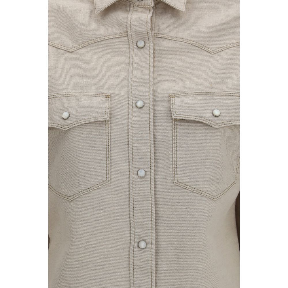 Fendi Beige Denim Selleria Collection Western Shirt With Organic Cotton