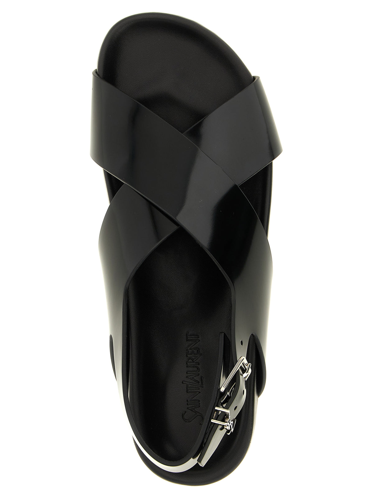 Sandales plates en cuir noir Saint Laurent Helios Confort au quotidien