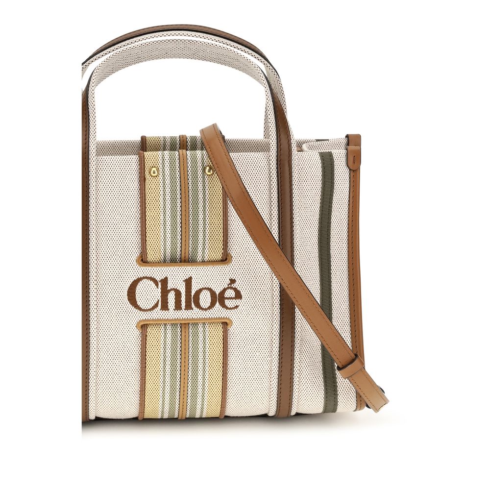 Chloé Bolso De Hombro Small Woody Loop Algodón Beige