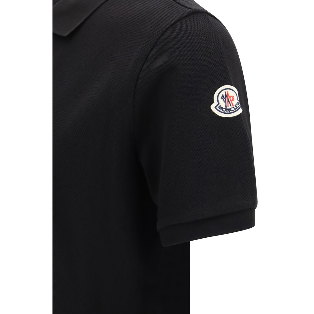 Moncler Camisa Polo De Algodón Negro Con Diseño Depurado