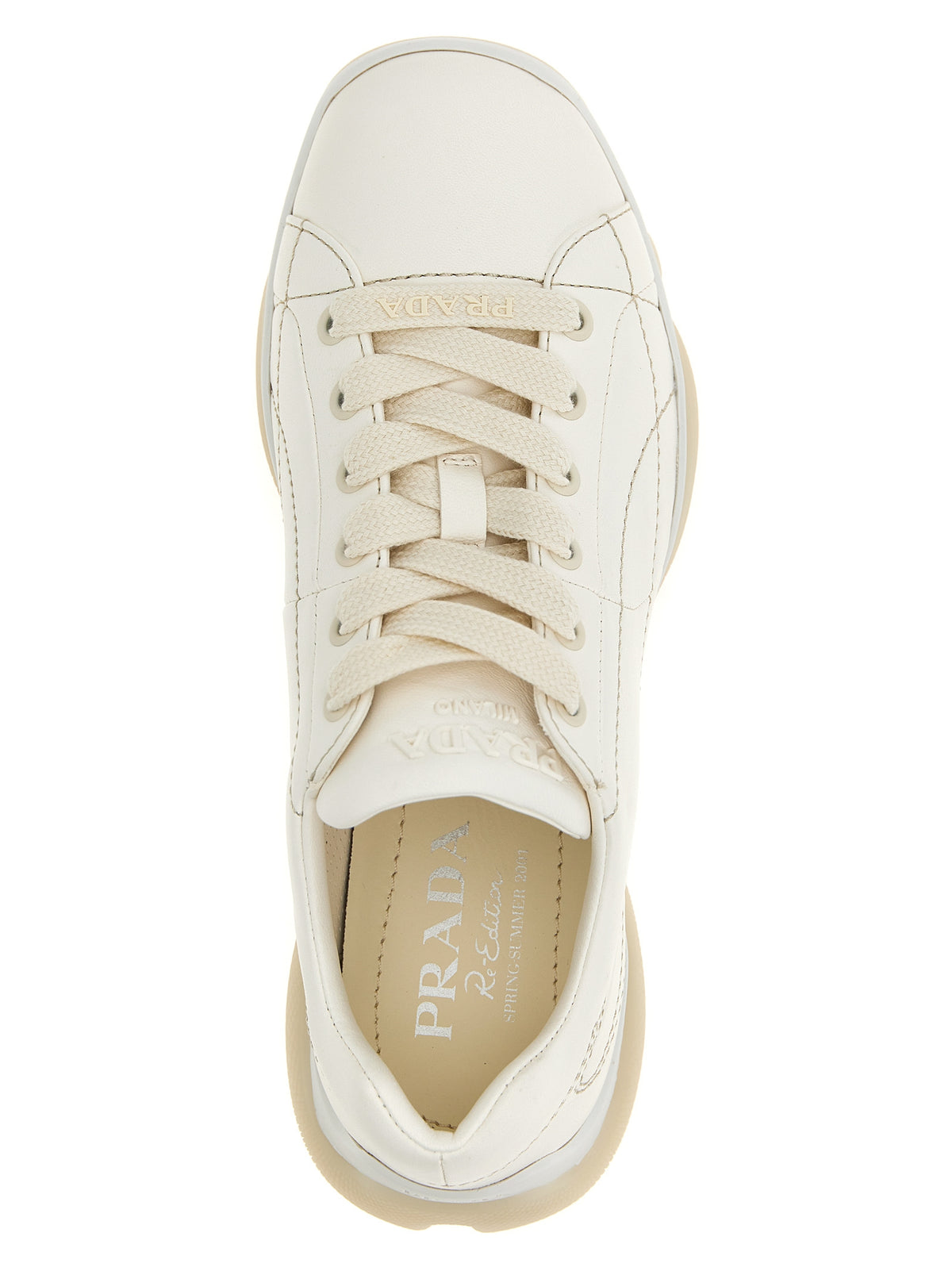 Prada Zapatillas De Piel De Cordero Blancas De Corte Bajo - Confort Óptimo