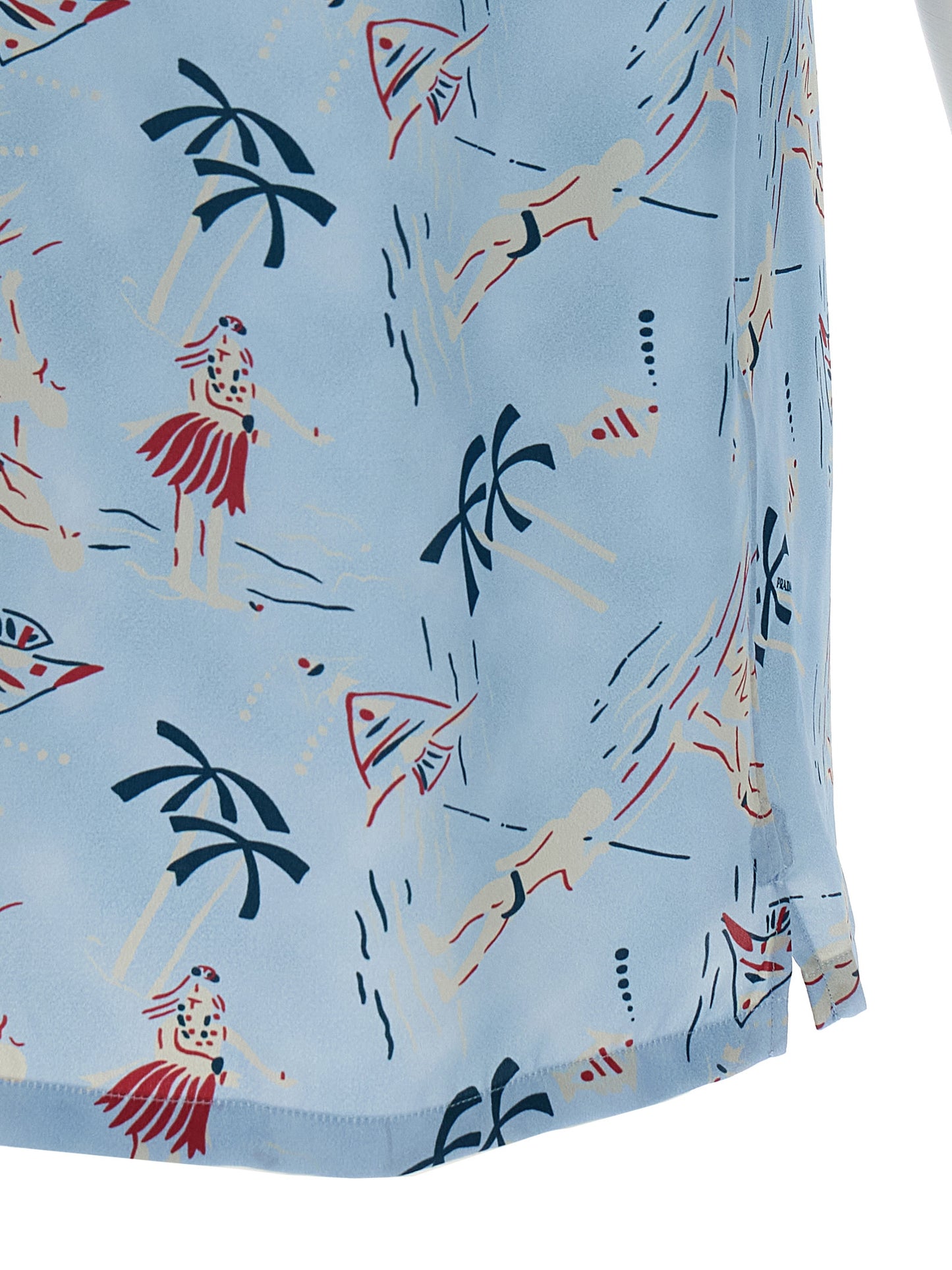Prada Blue Viscose Blouse with Vintage-Inspired Print