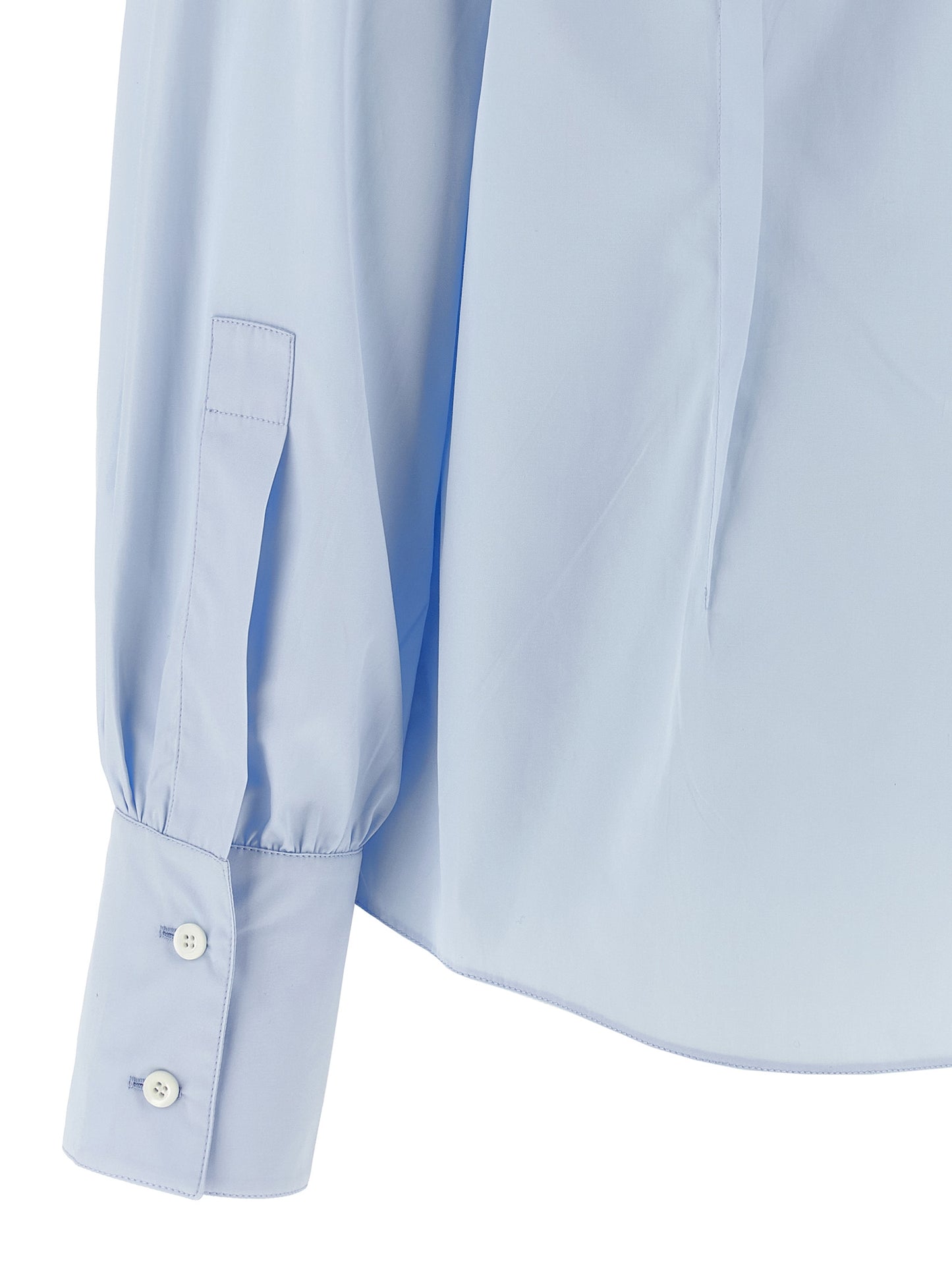 Prada Light Blue Cotton Lavallière Neck Blouse
