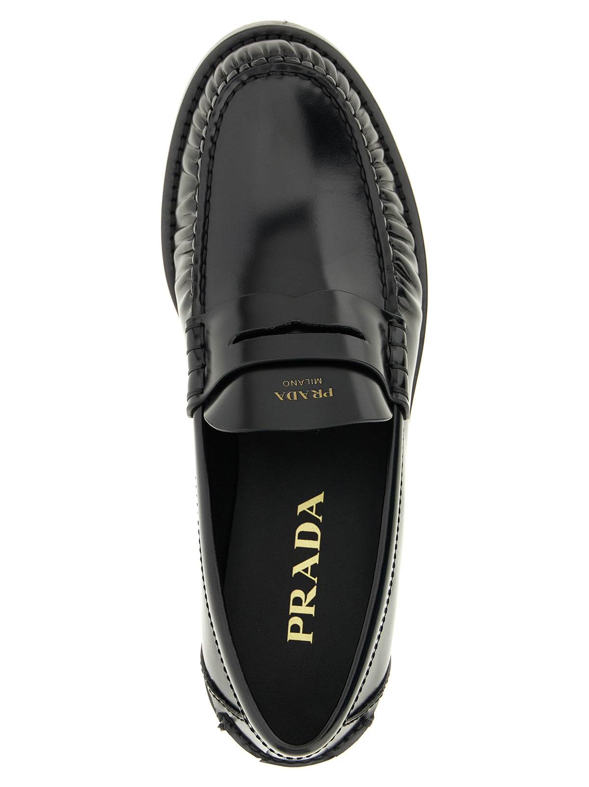 Mocassins à enfiler en cuir noir brossé souple Prada