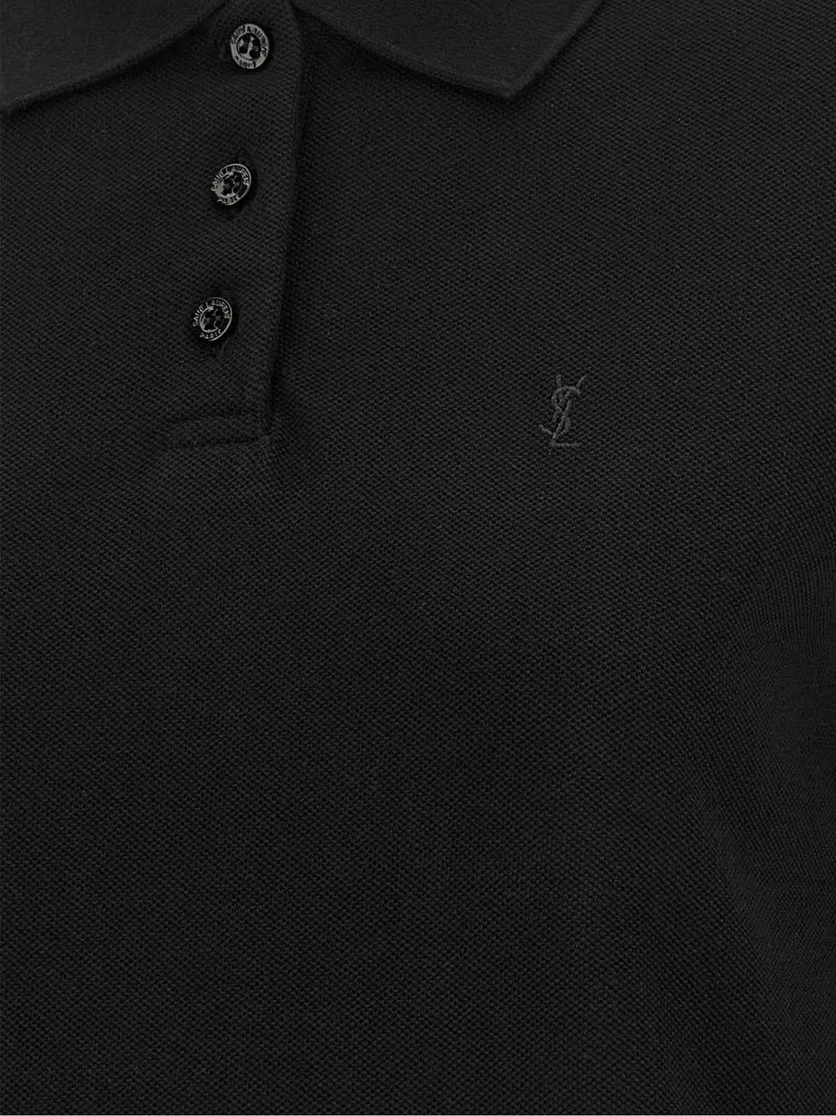 Saint Laurent Camisa Polo De Algodón Negro - Calce Definido Y Confort