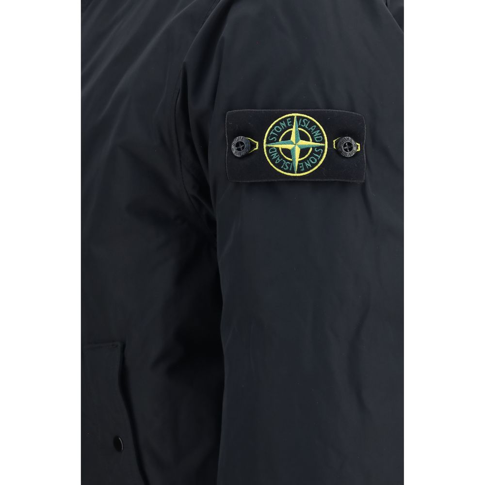 Stone Island Black Stone Polyester Long Coat