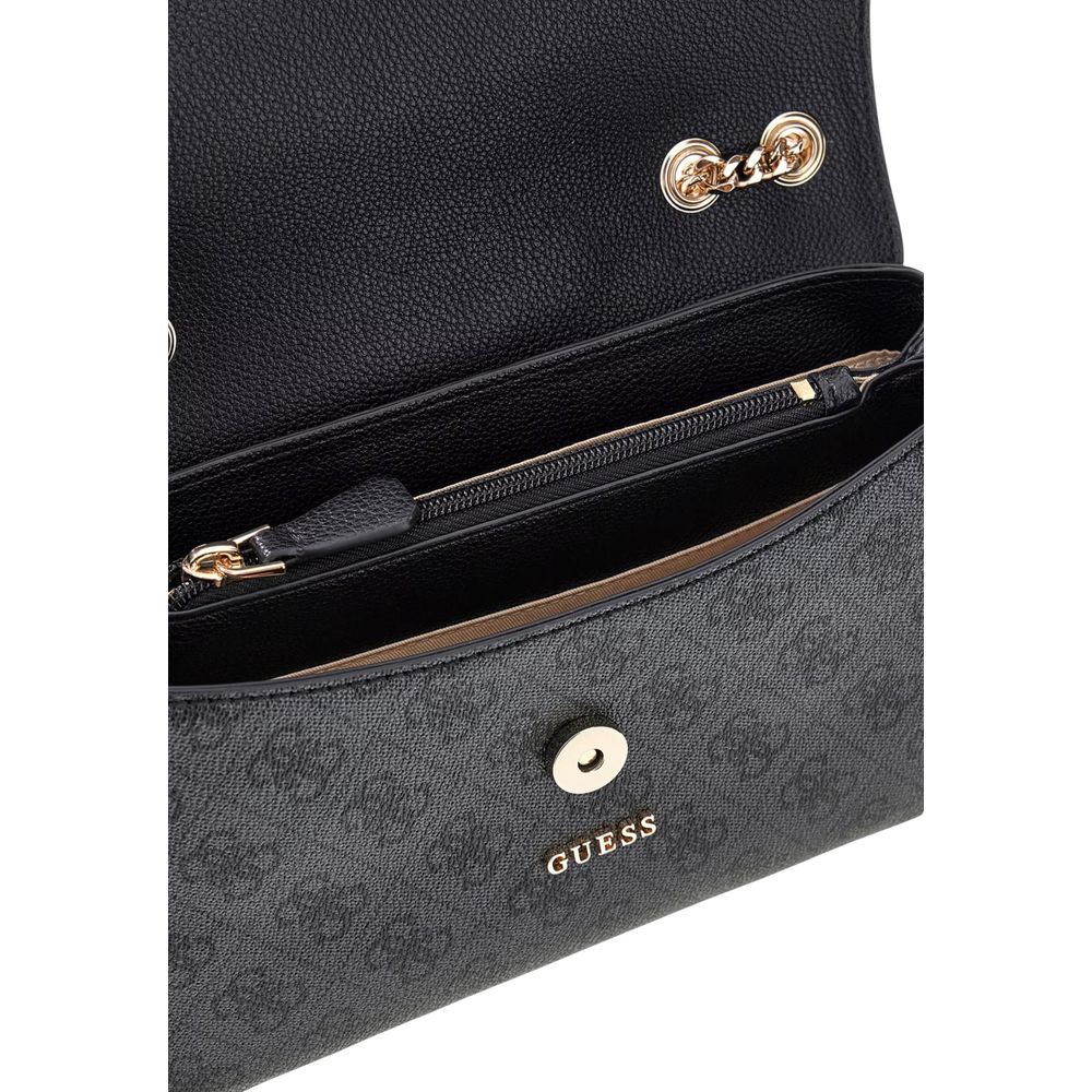 Guess Grey Polyurethane Crossbody Bag with Logo Print