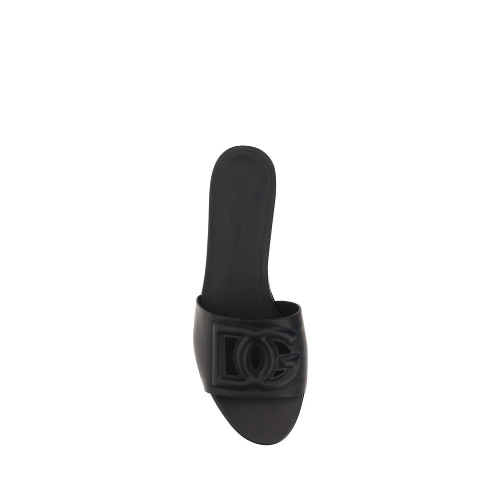 Sandalias Planas De Piel Negra Dolce & Gabbana Bos Taurus