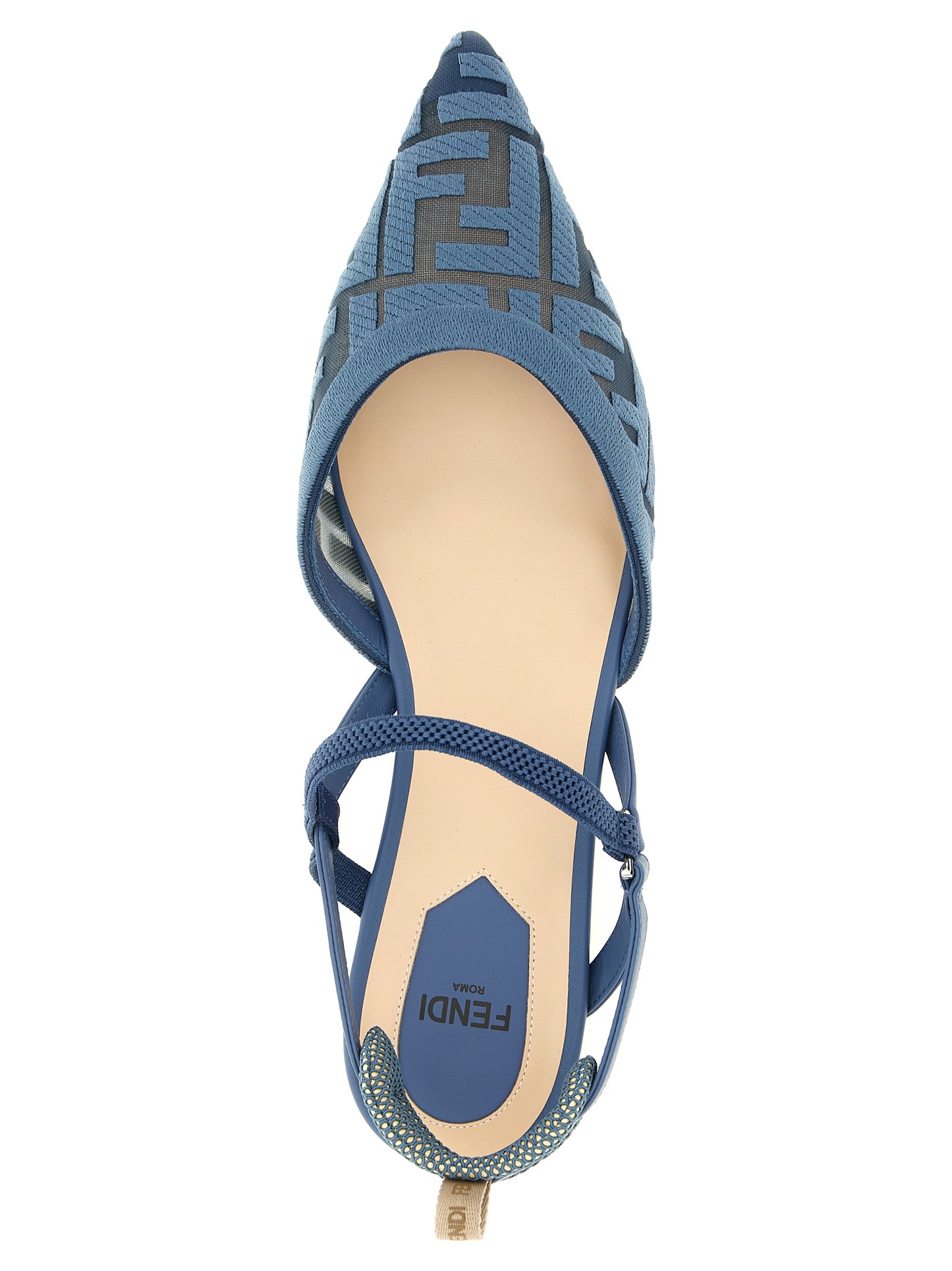 Sandalias Planas Fendi En Poliamida Azul Claro Con Motivo Ff