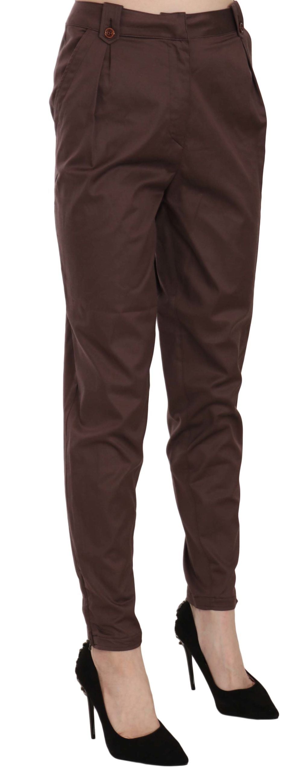 Pantalones formales Just Cavalli marrón de talle alto y corte tapered