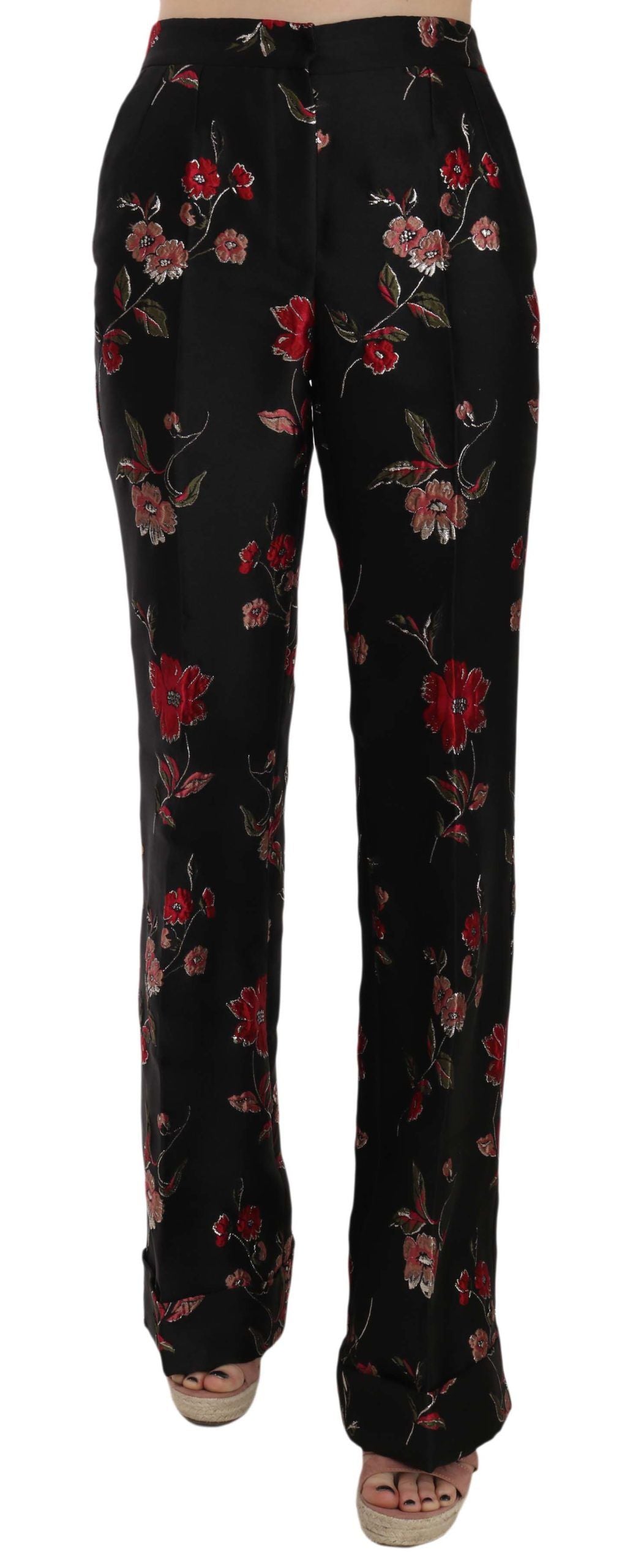 Pantalón campana negro con estampado floral de Dolce & Gabbana