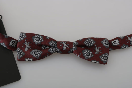 Corbata de moño ajustable de seda granate con león de Dolce & Gabbana para hombre