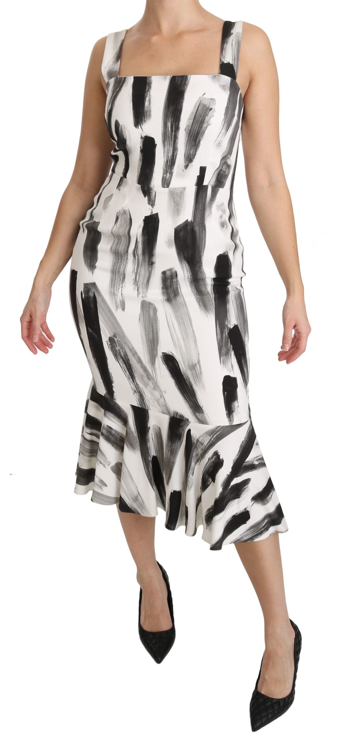 Vestido entallado midi de viscosa estampado blanco y negro de Dolce & Gabbana