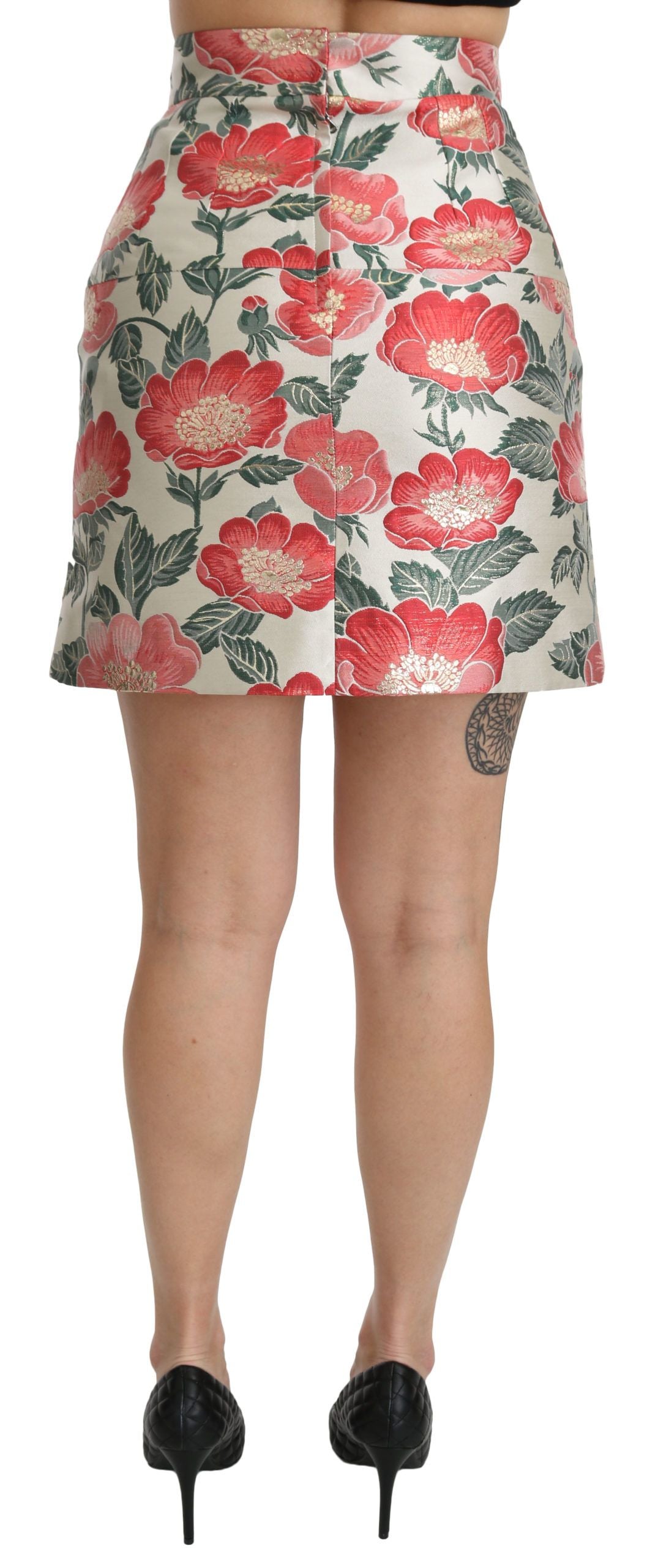 Minifalda de talle alto con estampado floral blanco, verde y rojo de Dolce & Gabbana