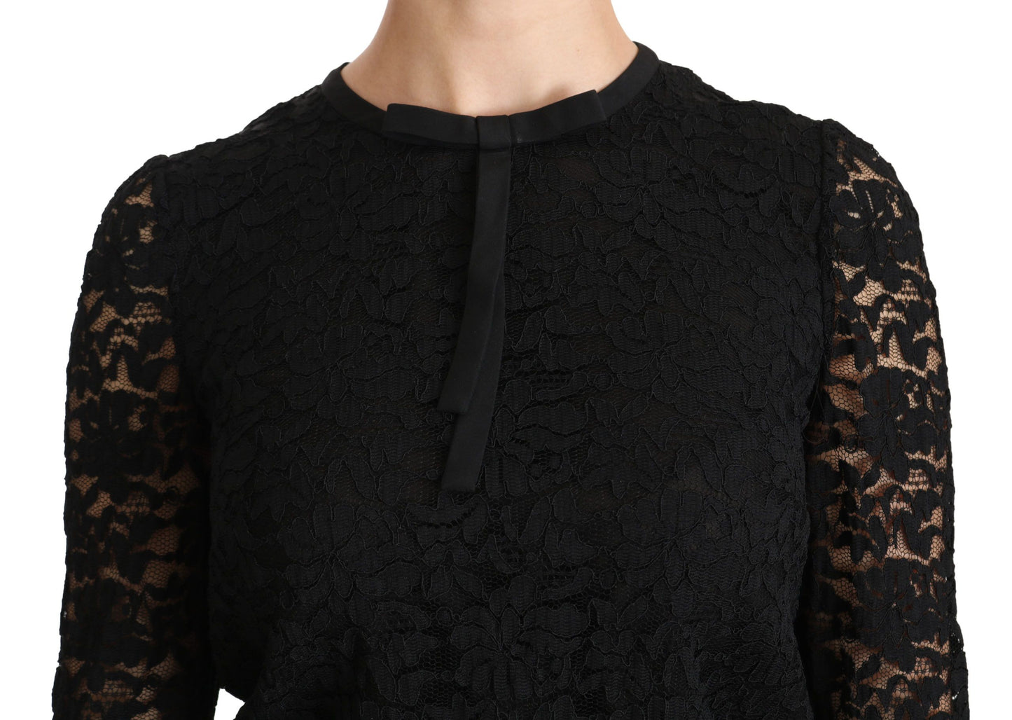 Blusa de nailon de encaje negro de manga larga de Dolce & Gabbana